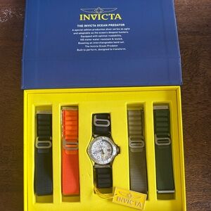 Invicta Ocean Predator Watch with Black, Orange, Green Straps